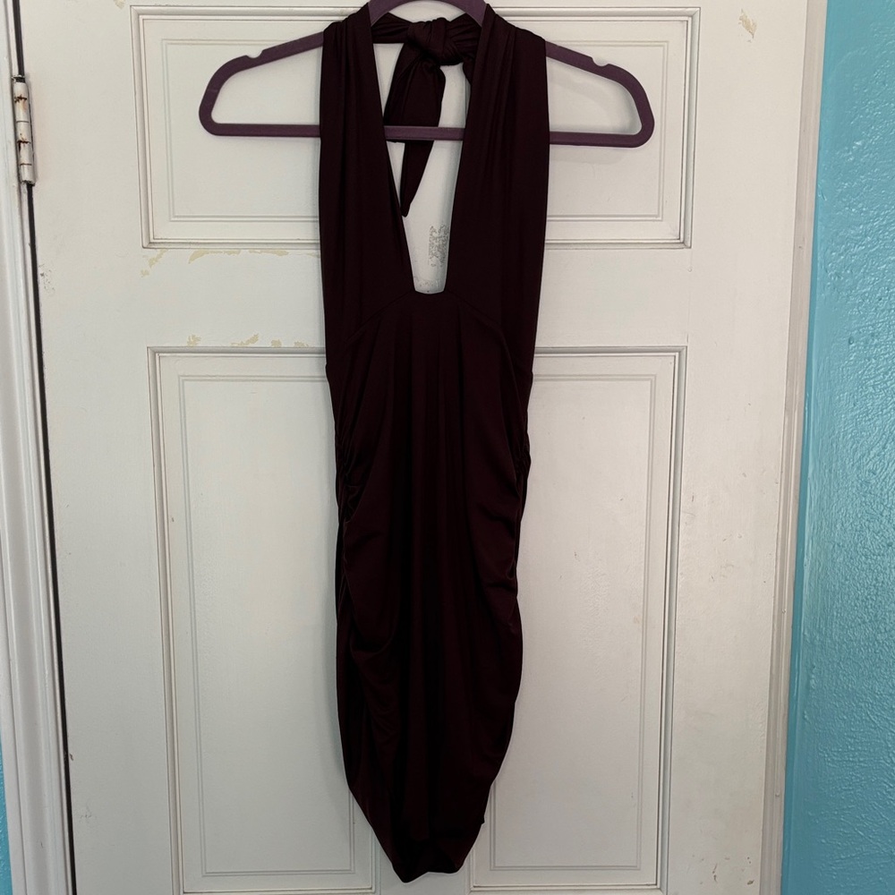 Elegant Brown Halter Dress